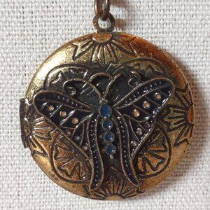 Butterfly Locket Steampunk Gothic Necklace 18-20" with Extender